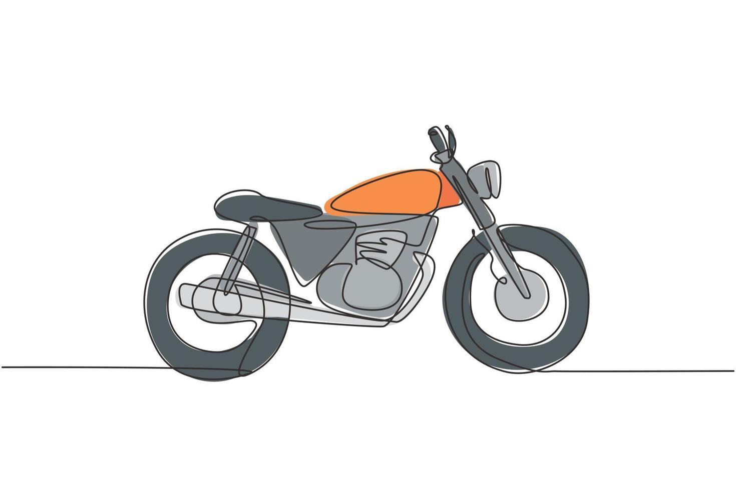 singolo disegno a linea continua del vecchio simbolo classico della moto d'epoca. concetto di trasporto moto retrò una linea disegnare grafica vettoriale illustrazione