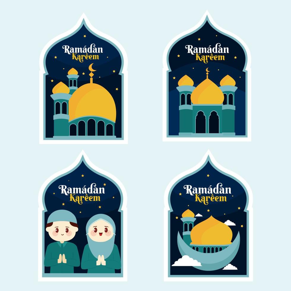 islamico Ramadan kareem etichetta distintivo nel piatto illustrazione vettore