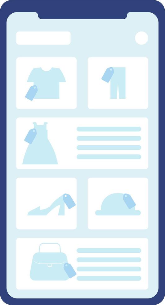 in linea capi di abbigliamento memorizzare pagina web su mobile Telefono schermo semi piatto colore vettore oggetto