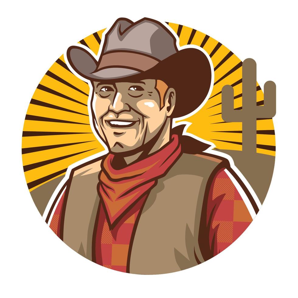 cowboy Sorridi Vintage ▾ cerchio illustrazione vettore