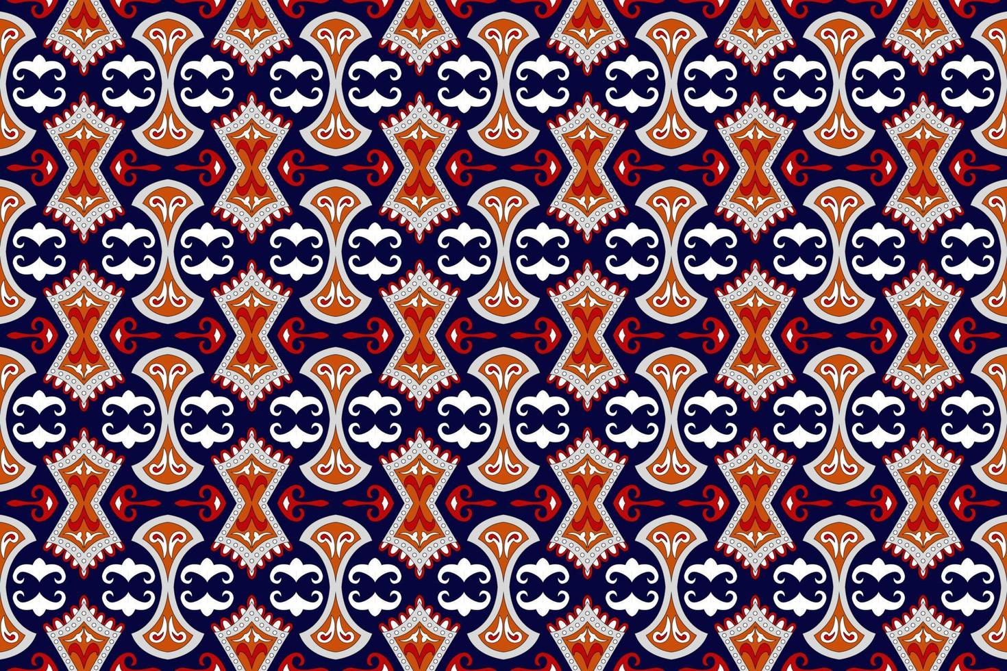 ikat etnico senza soluzione di continuità modello decorazione design. azteco tessuto tappeto boho mandala tessile sfondo. tribale nativo motivo ornamenti africano americano popolare tradizionale ricamo vettore sfondo