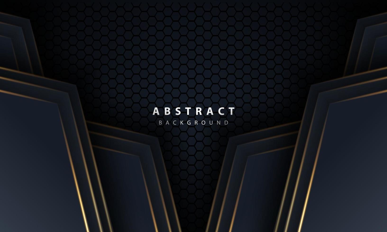 freccia astratta linea oro sul nero con maglia esagonale design moderno lusso tecnologia futuristica sfondo illustrazione vettoriale. vettore