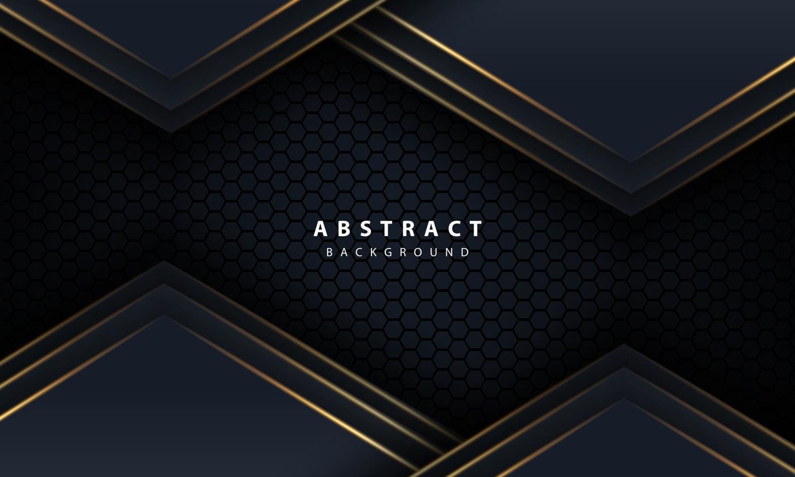 freccia astratta linea oro sul nero con maglia esagonale design moderno lusso tecnologia futuristica sfondo illustrazione vettoriale. vettore