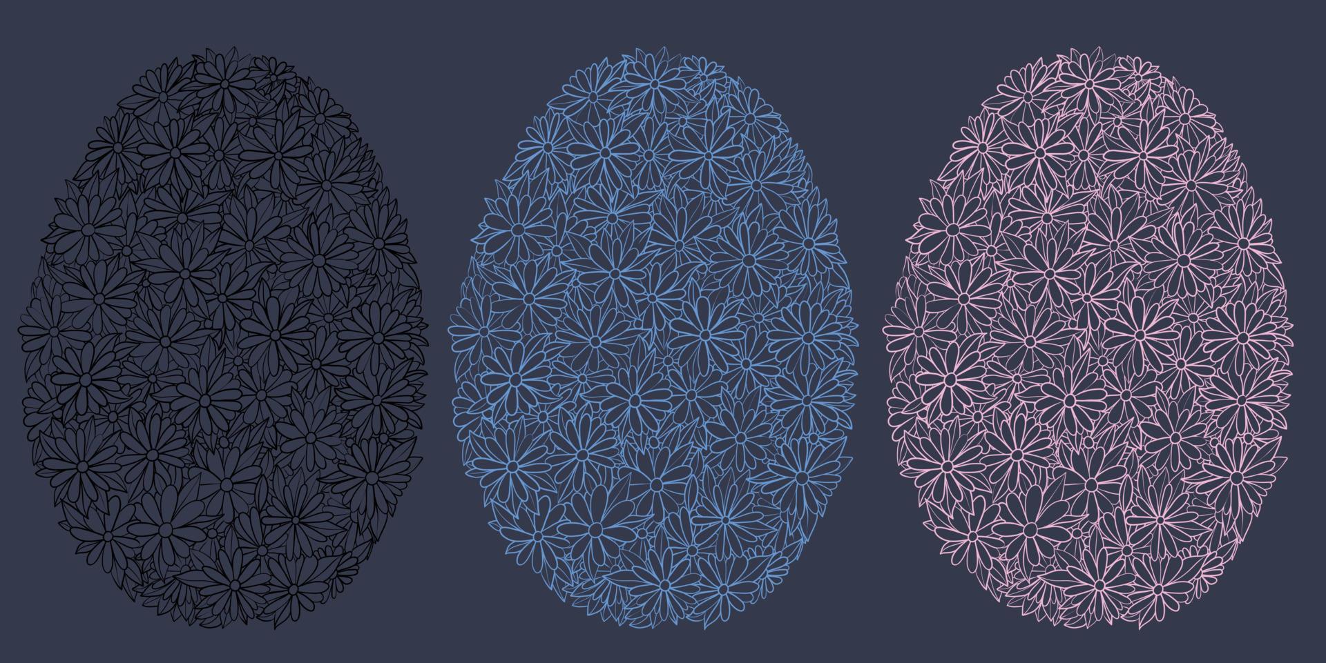 Pasqua uova nel il modulo di un' sfondo di camomilla. primavera umore nel il modulo di un' floreale modello. nero e colore lineamenti uova. vettore