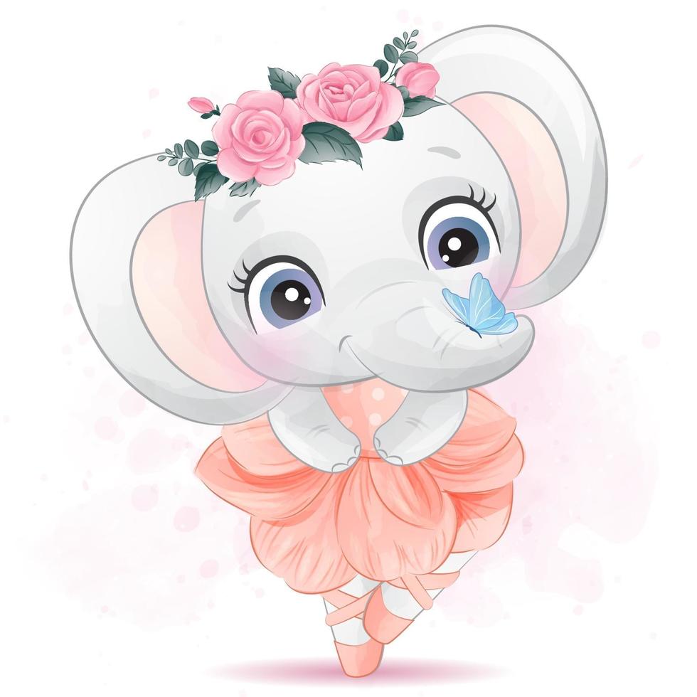 carino piccolo elefante con illustrazione della ballerina vettore