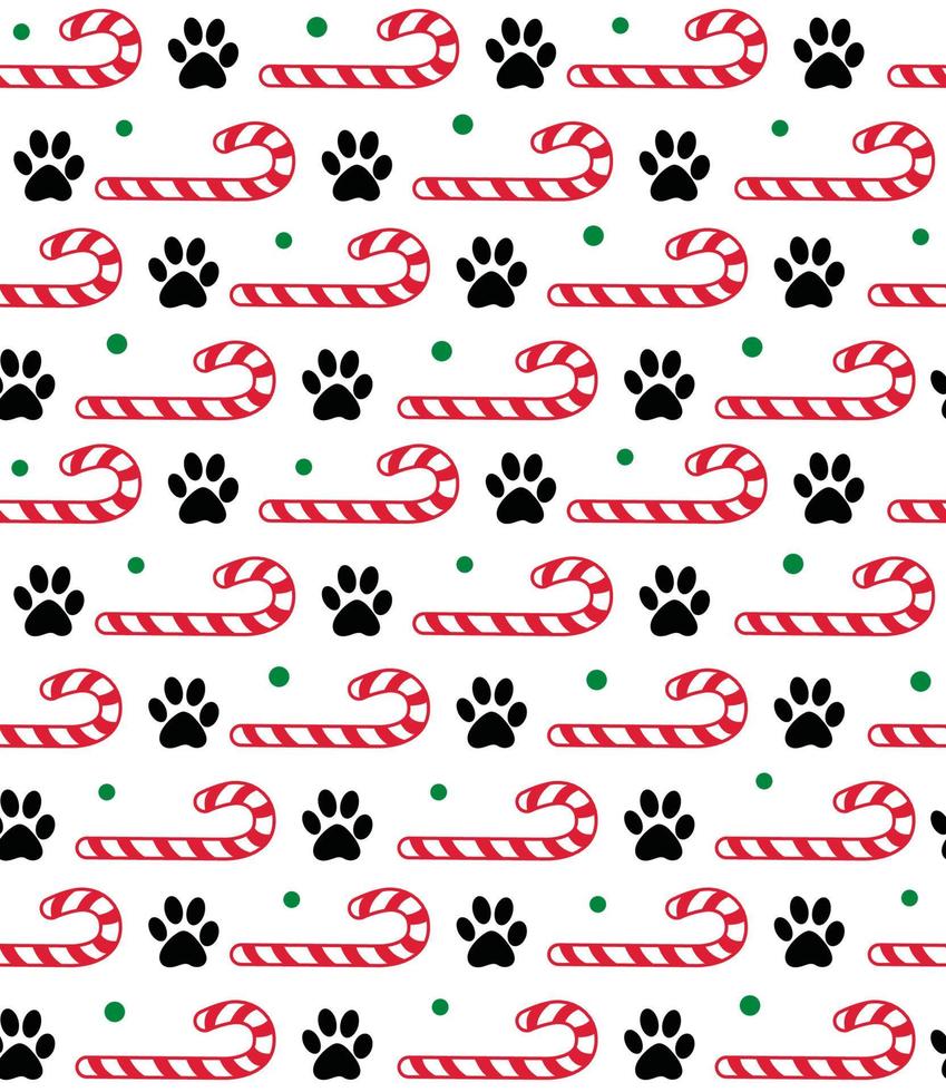 senza soluzione di continuità modello di Natale cane animale domestico, cane zampe stampe e caramella canna- Natale vettore design