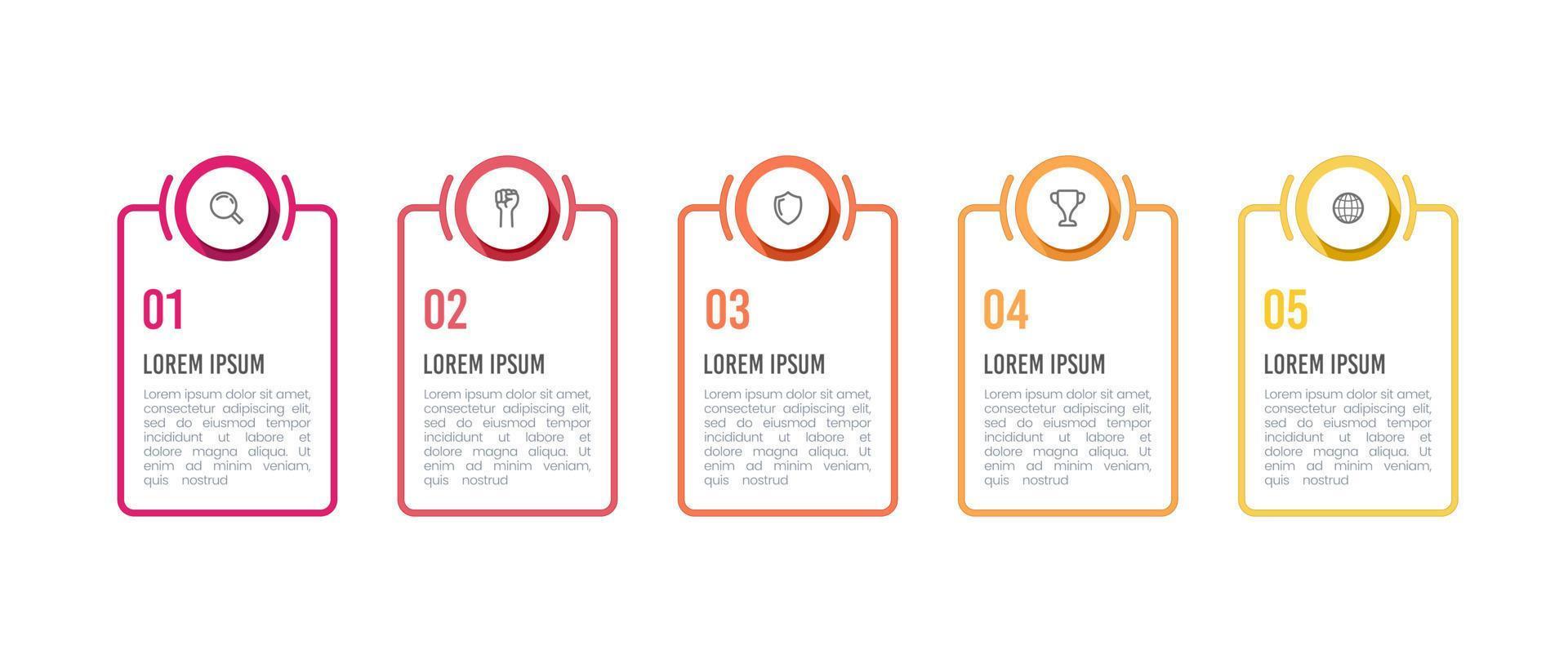 Infografica telaio linea design con icone e 5 opzioni o passi. vettore illustrazione.