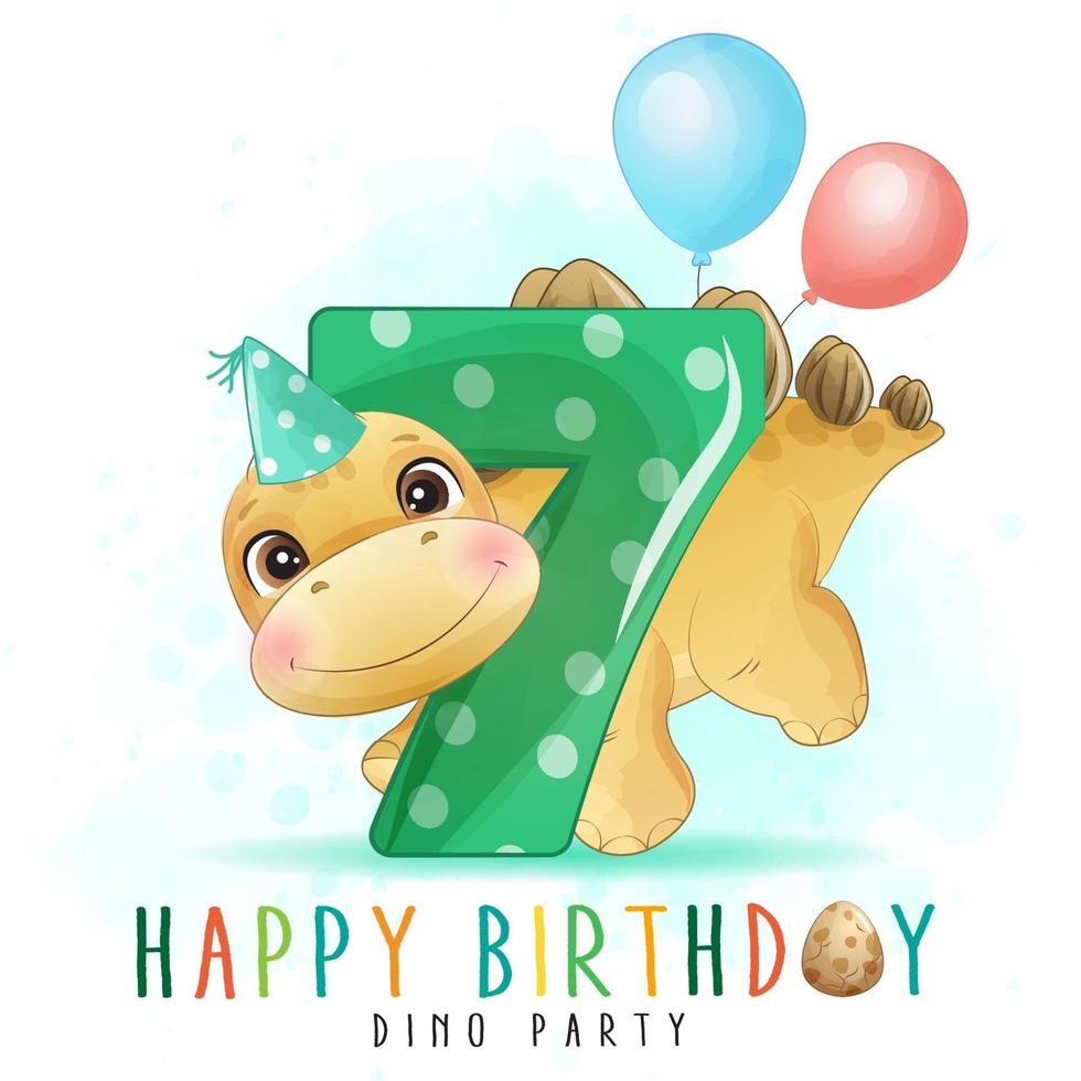 simpatica festa di compleanno di dinosauro con illustrazione di numerazione vettore