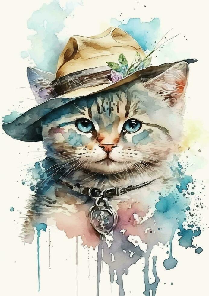 elegante angora gatto acquerello ritratto vettore