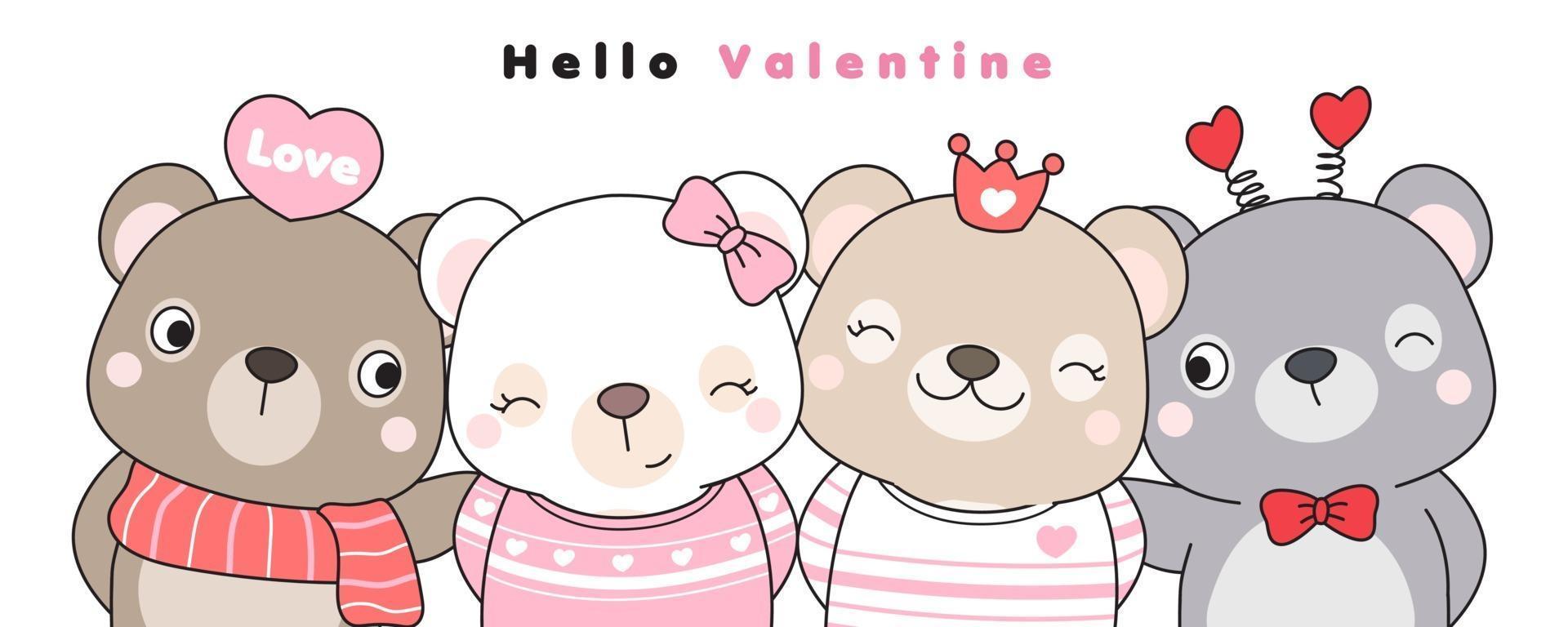 simpatico orso doodle per l'illustrazione di San Valentino vettore