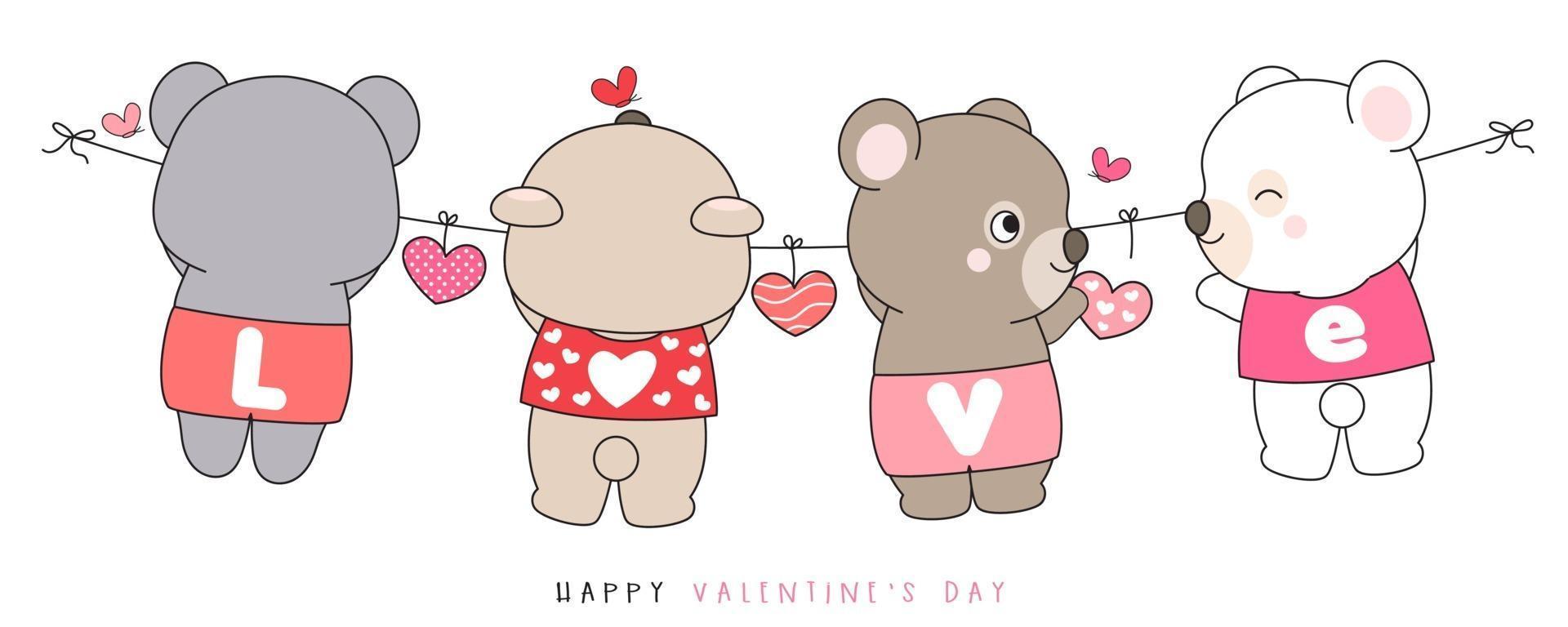 simpatico orso doodle divertente per l'illustrazione di San Valentino vettore