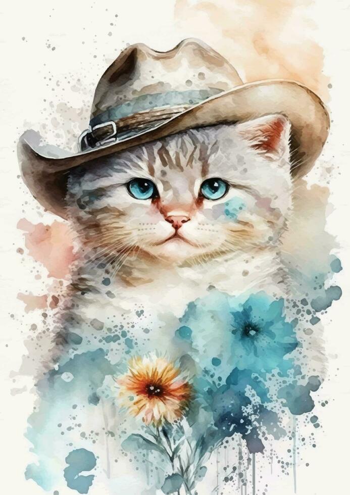 un' azzimato gatto nel un' acquerello cappello vettore