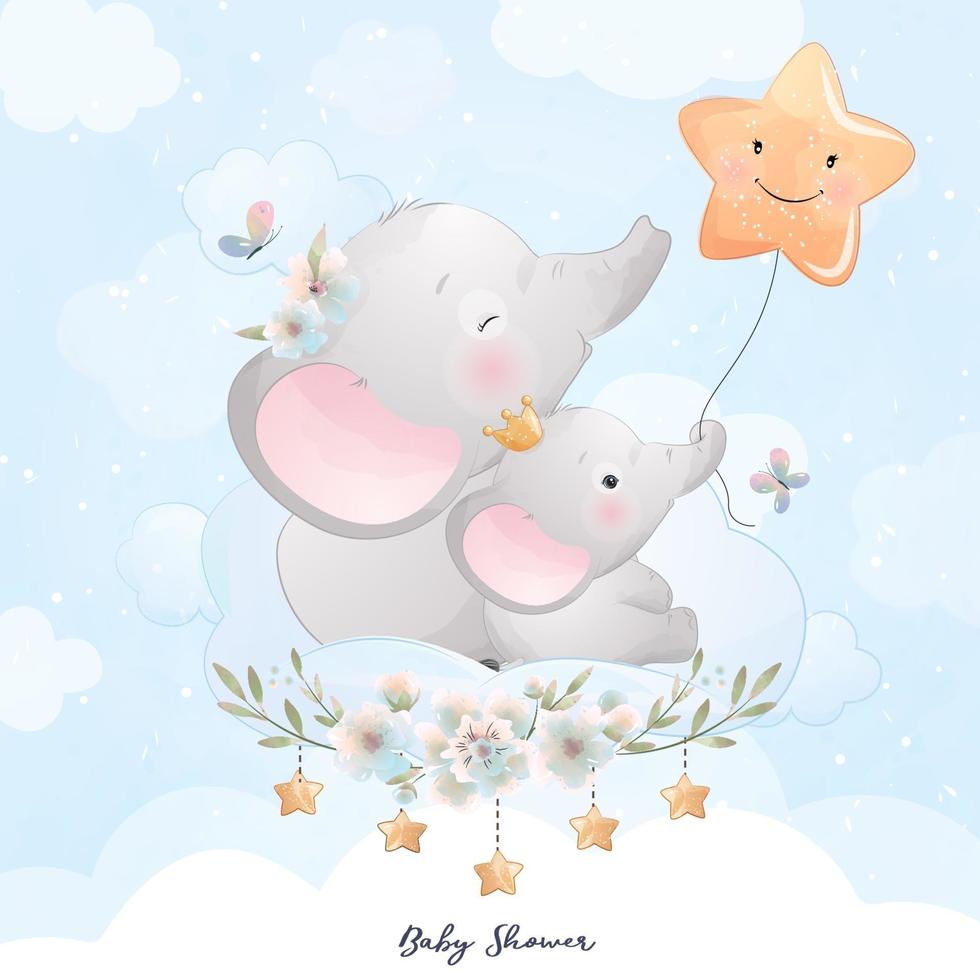 elefante carino doodle con illustrazione stella vettore