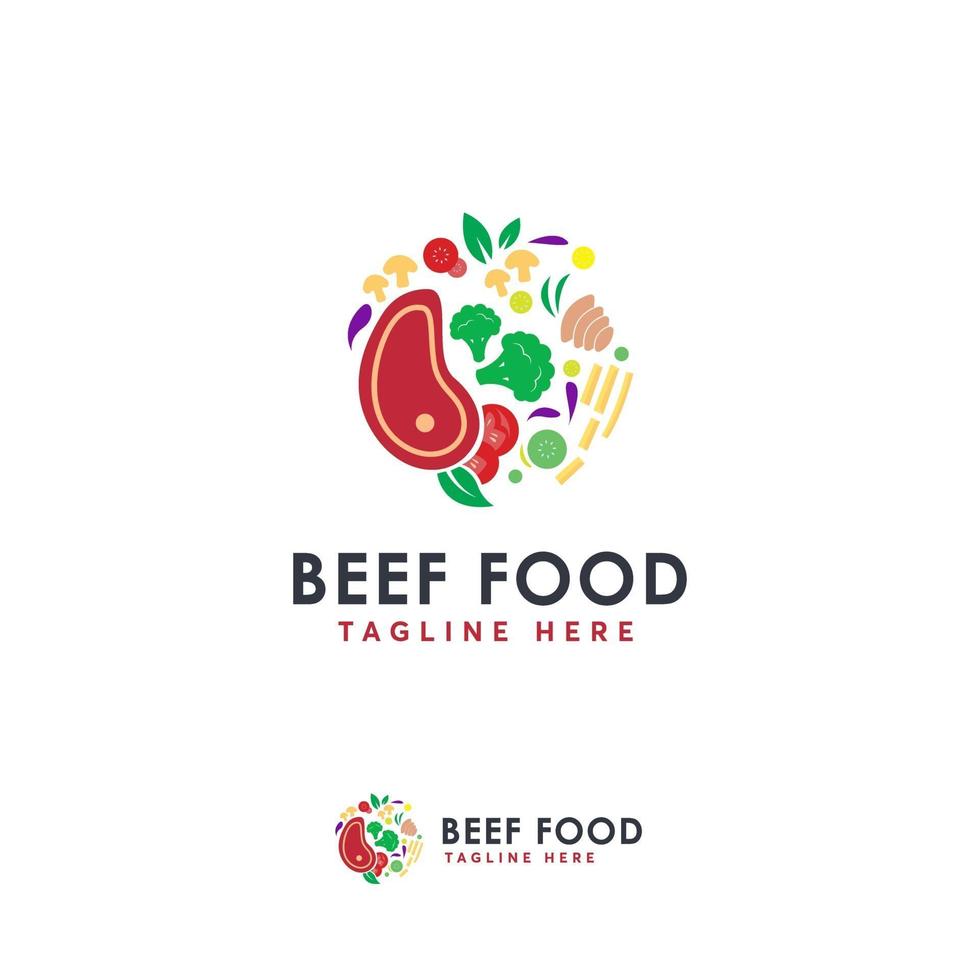 simbolo di disegni di logo di cibo di manzo, modello di logo del ristorante, forma del cerchio dell'icona del concetto di logo di cibo vettore