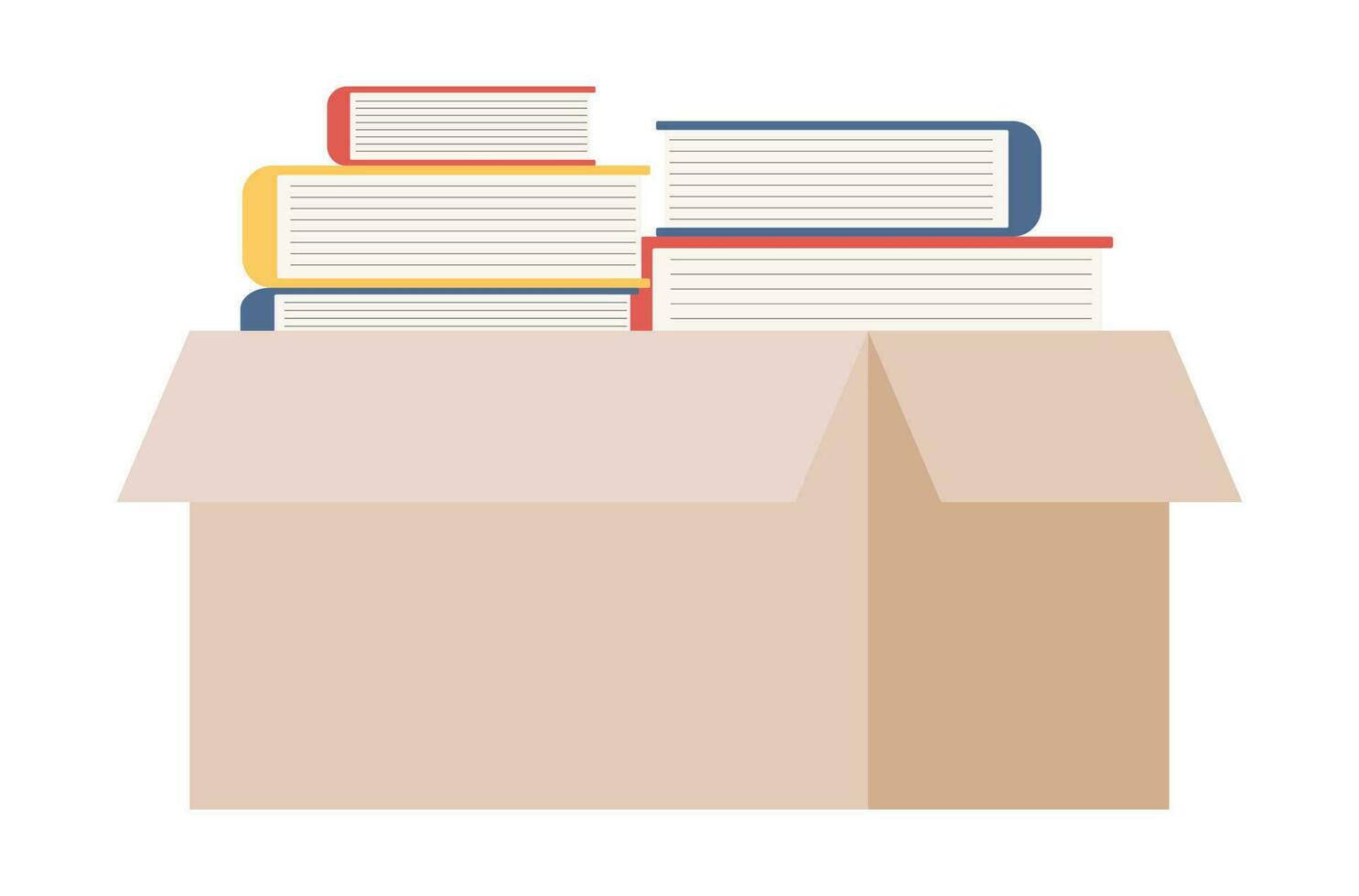 cartone scatola con libri icona. pile o mucchio di libri confezionato nel contenitore cartello. preferito libro. lettura. vettore piatto illustrazione