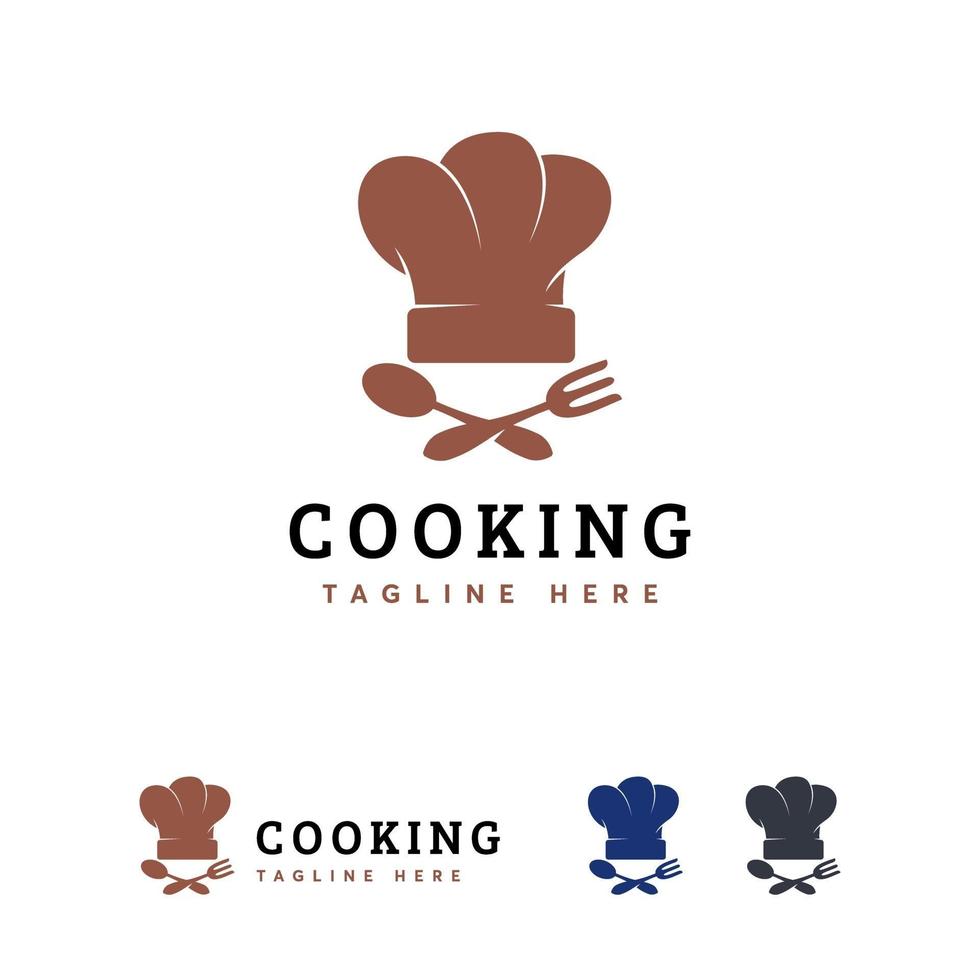 modello di disegni logo di cucina, disegni logo cappello chef, simbolo logo ristorante vettore
