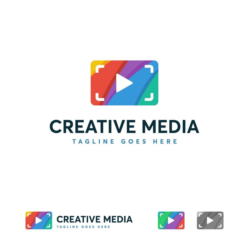 vettore di concetto di disegni di logo di media creativi, concetto di modello di logo di gioco colorato