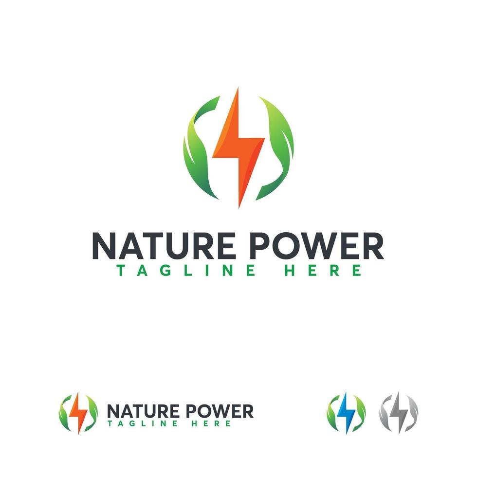 natura potenza logo progetta concetto vettoriale, elettricità e modello di logo foglia vettore