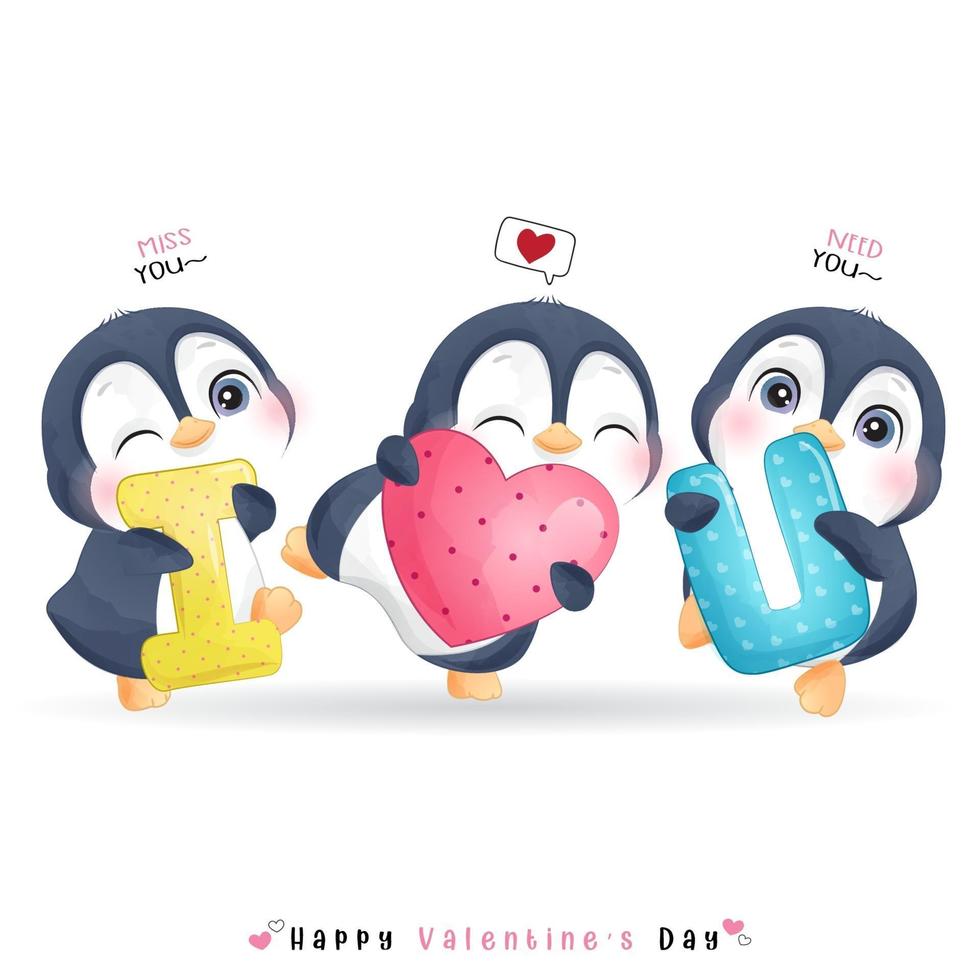 simpatico pinguino doodle per San Valentino vettore