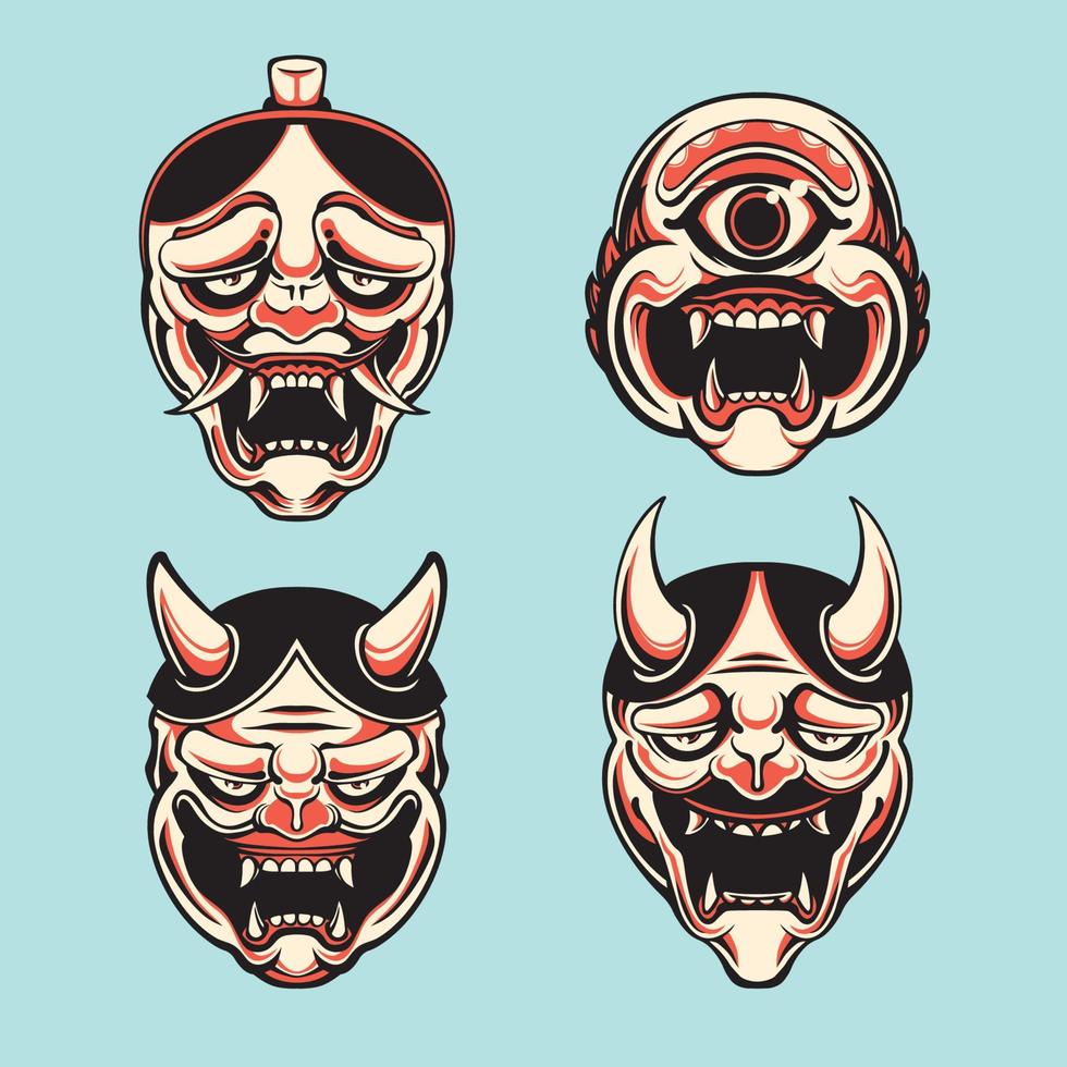 giapponese demone maschera vettore impostato