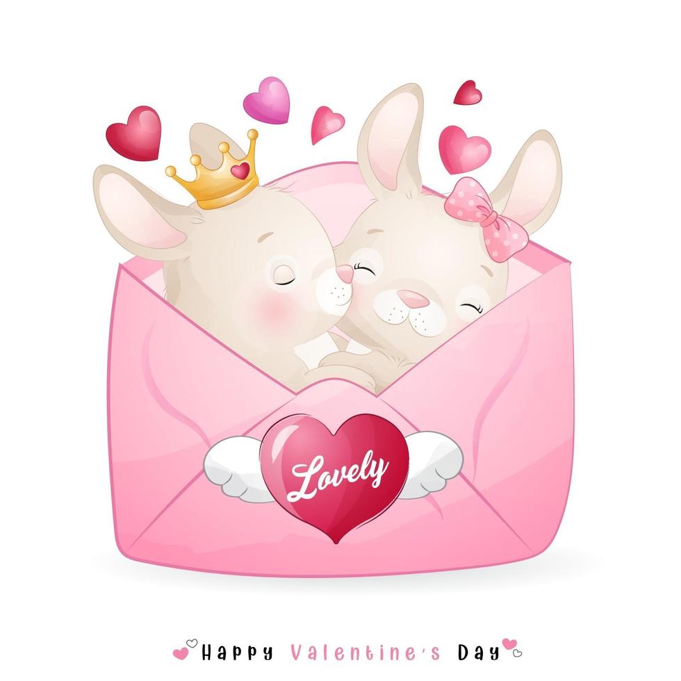 simpatico coniglietto doodle per san valentino vettore