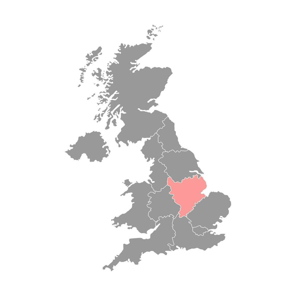 est Midlands Inghilterra, UK regione carta geografica. vettore illustrazione.