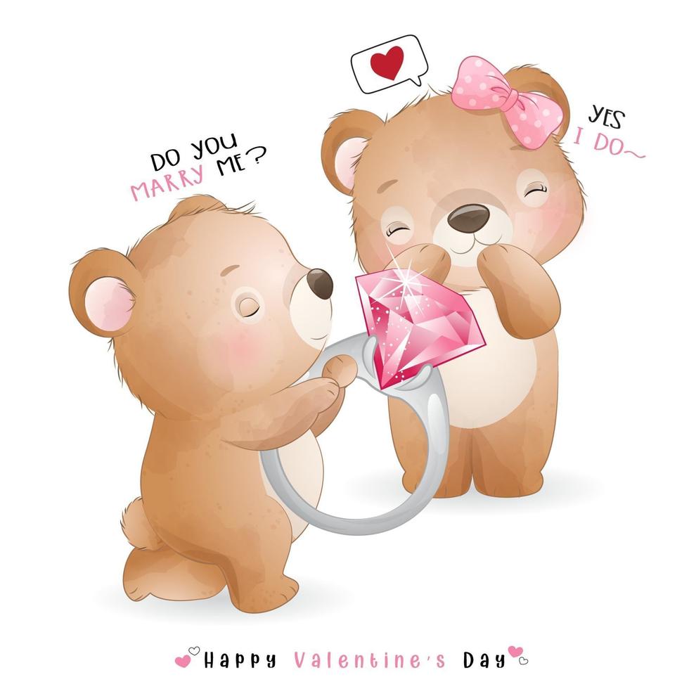 simpatico orso doodle per San Valentino vettore