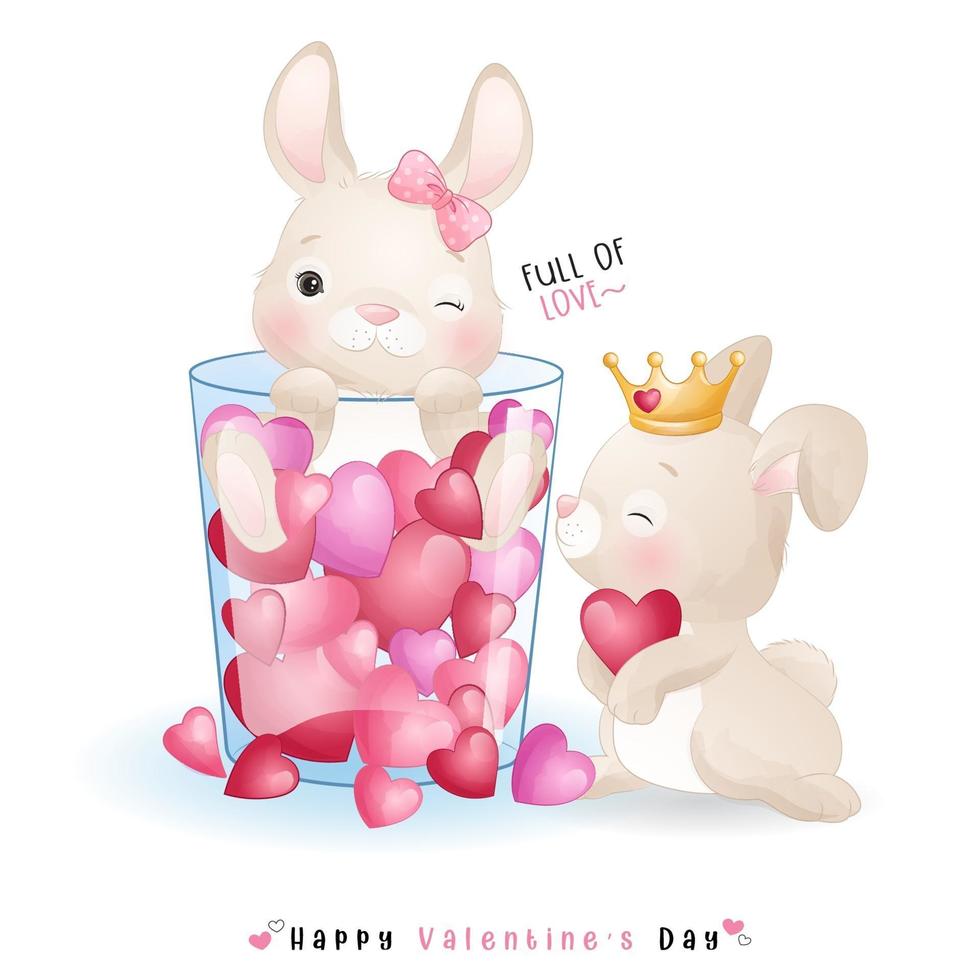 simpatico coniglietto doodle per san valentino vettore