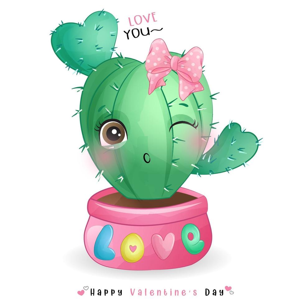 carino doodle cactus per san valentino vettore