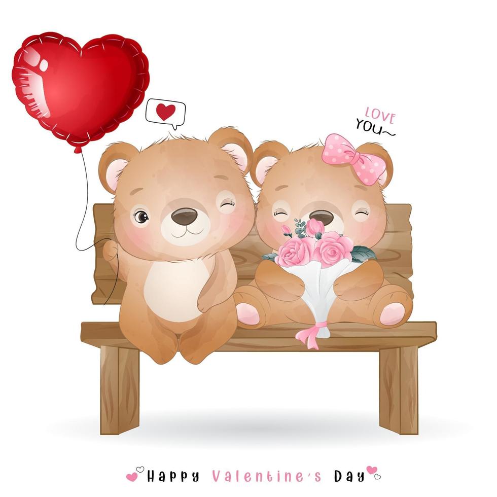 simpatico orso doodle per San Valentino vettore