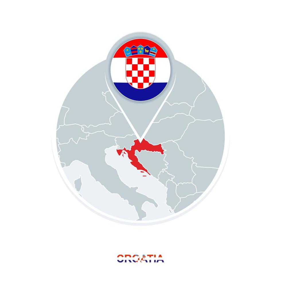 Croazia carta geografica e bandiera, vettore carta geografica icona con evidenziato Croazia
