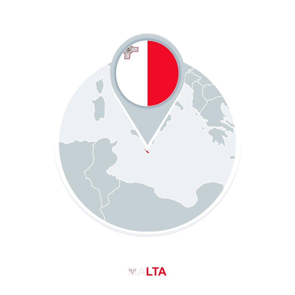 Malta carta geografica e bandiera, vettore carta geografica icona con evidenziato Malta