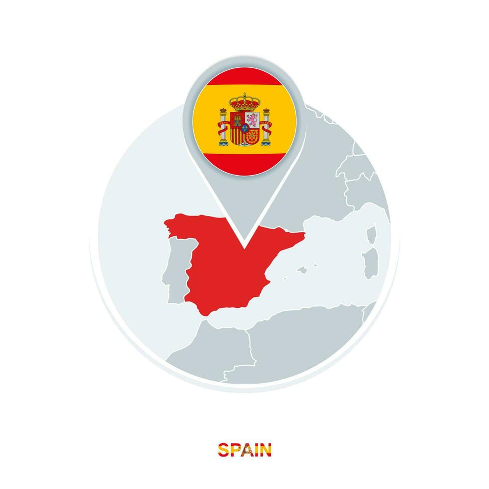 Spagna carta geografica e bandiera, vettore carta geografica icona con evidenziato Spagna