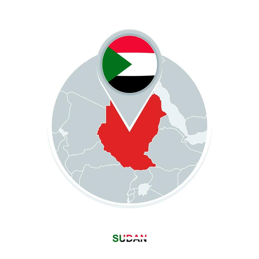 Sudan carta geografica e bandiera, vettore carta geografica icona con evidenziato Sudan