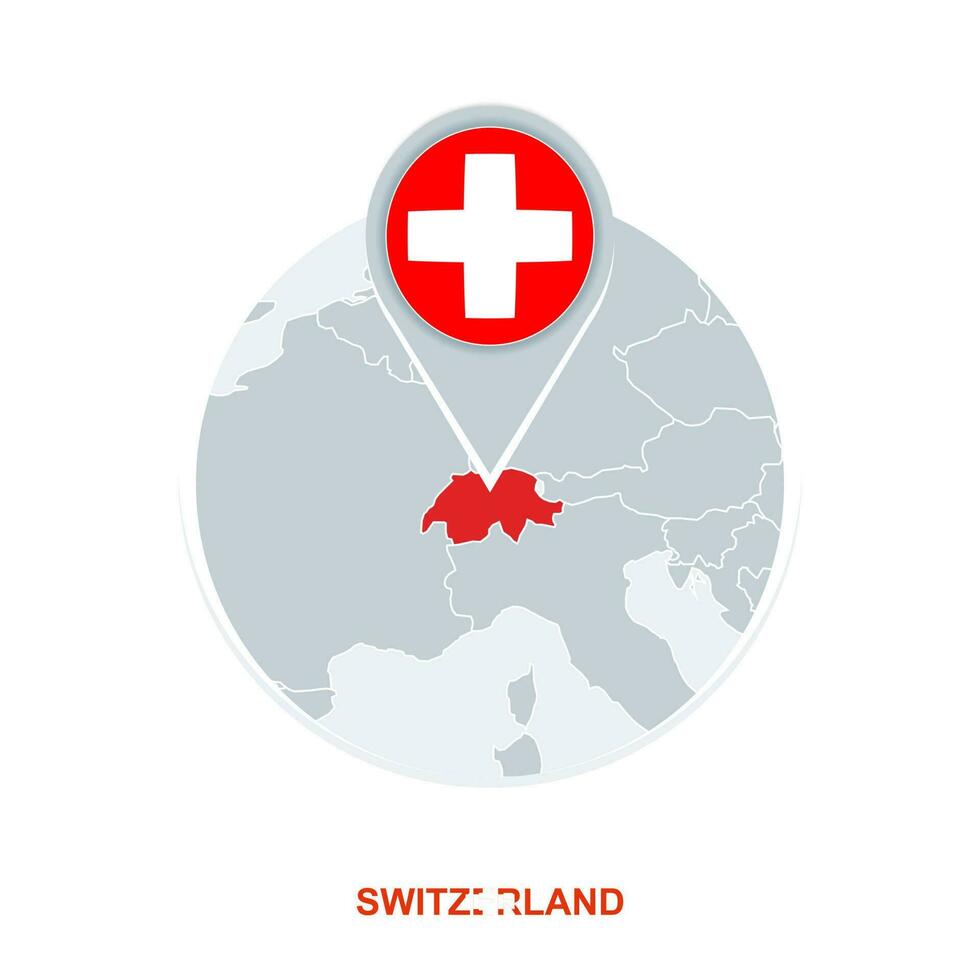 Svizzera carta geografica e bandiera, vettore carta geografica icona con evidenziato Svizzera
