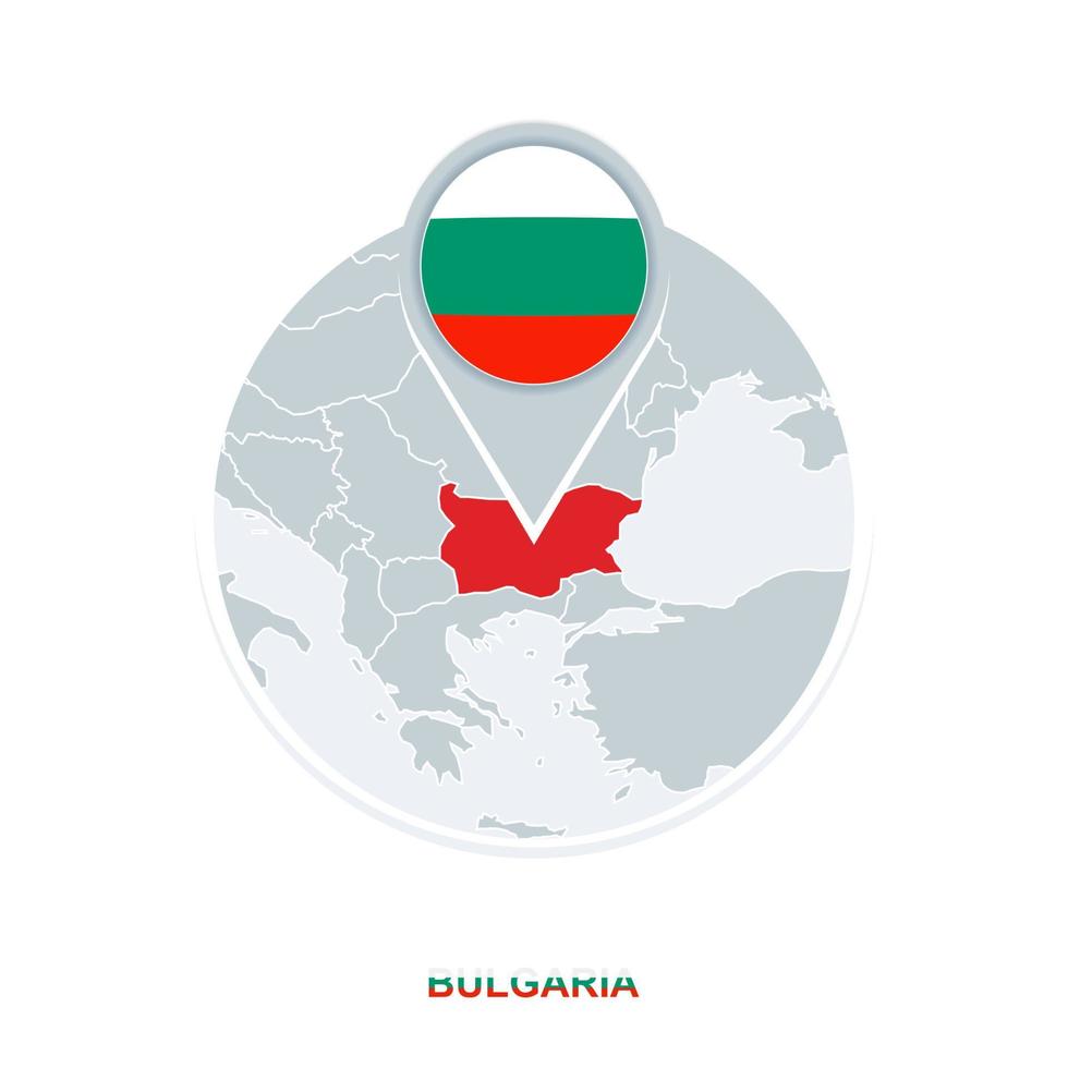 Bulgaria carta geografica e bandiera, vettore carta geografica icona con evidenziato Bulgaria
