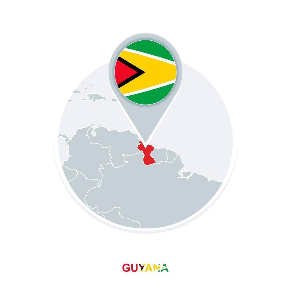 Guyana carta geografica e bandiera, vettore carta geografica icona con evidenziato Guyana