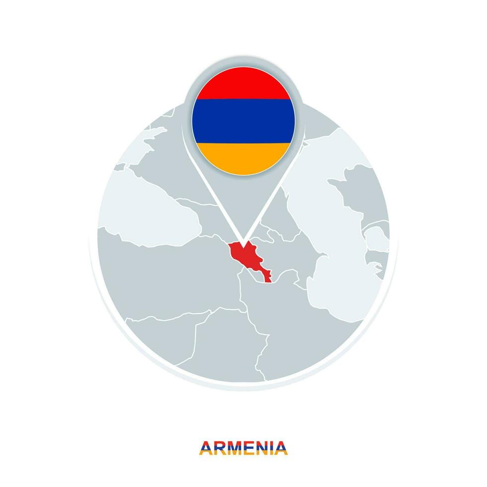 Armenia carta geografica e bandiera, vettore carta geografica icona con evidenziato Armenia