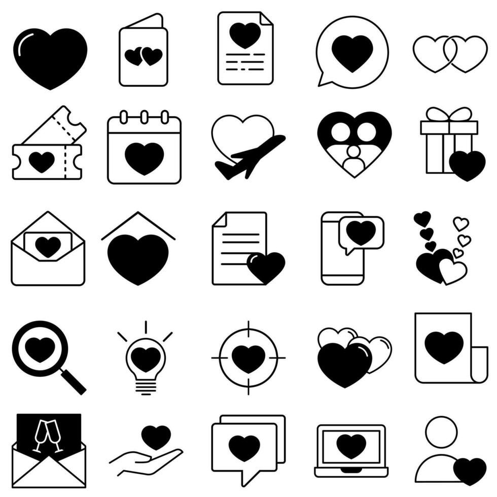 relazioni icona vettore impostare. amore illustrazione cartello collezione. in linea incontri simbolo. cuore logo.