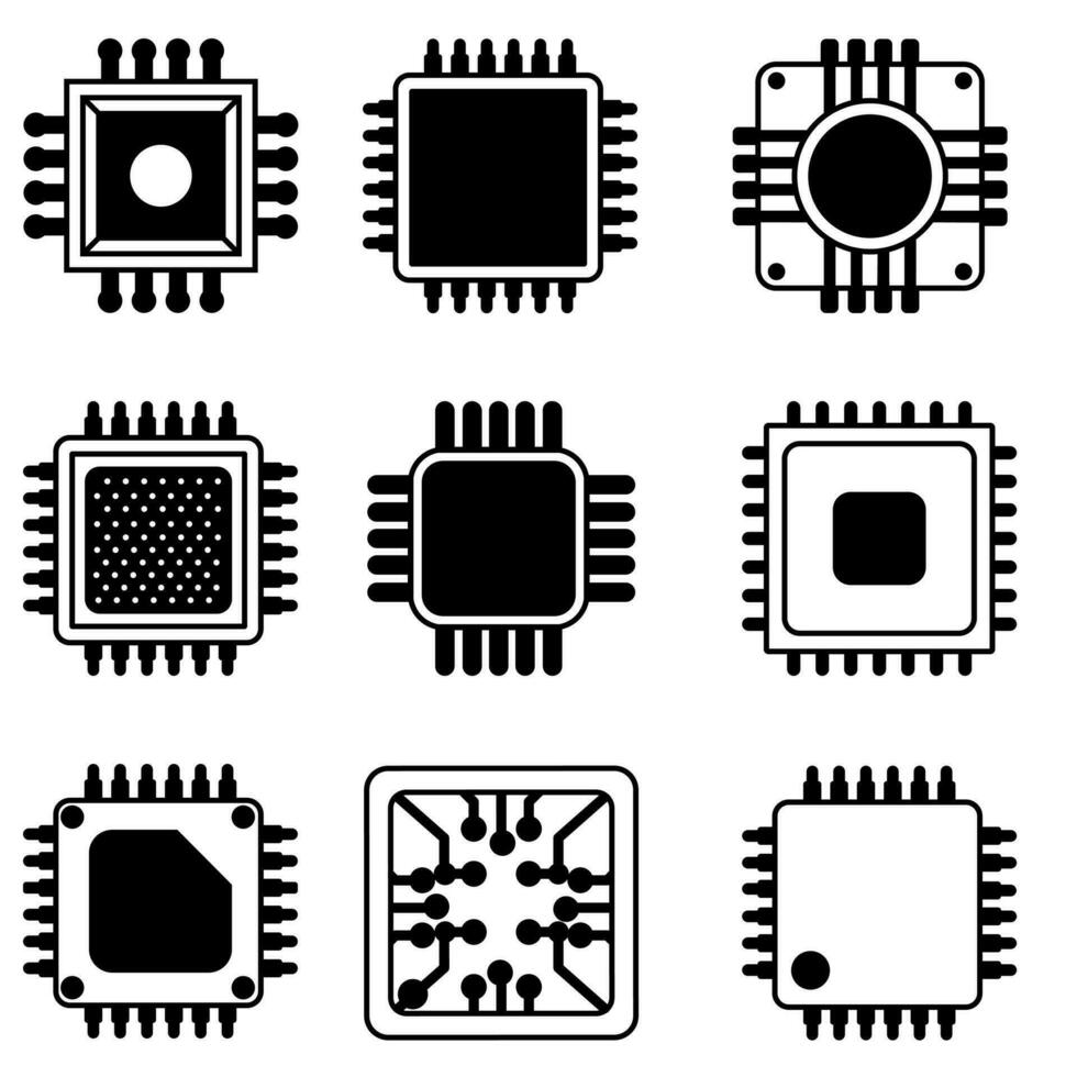 microchip vettore icona impostare. patata fritta illustrazione simbolo collezione. processore cartello. nucleo logo.