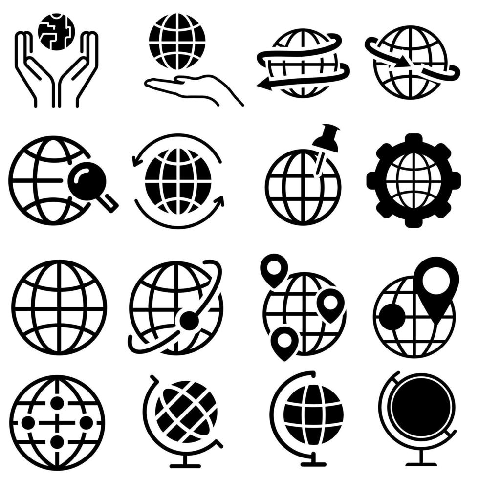 mondo carta geografica vettore icona impostare. navigazione illustrazione cartello collezione. globo simbolo. viaggio logo.