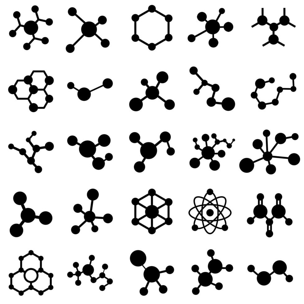 molecola icona vettore impostato isolato su bianca sfondo. chimica illustrazione cartello collezione. scientifico simbolo.