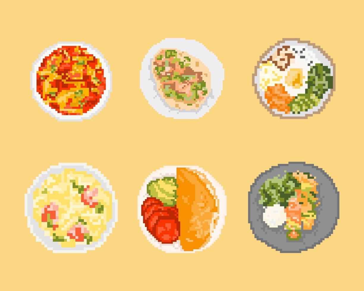 set di cibo in pixel art. 8 bit arte illustrazione vettoriale. vettore