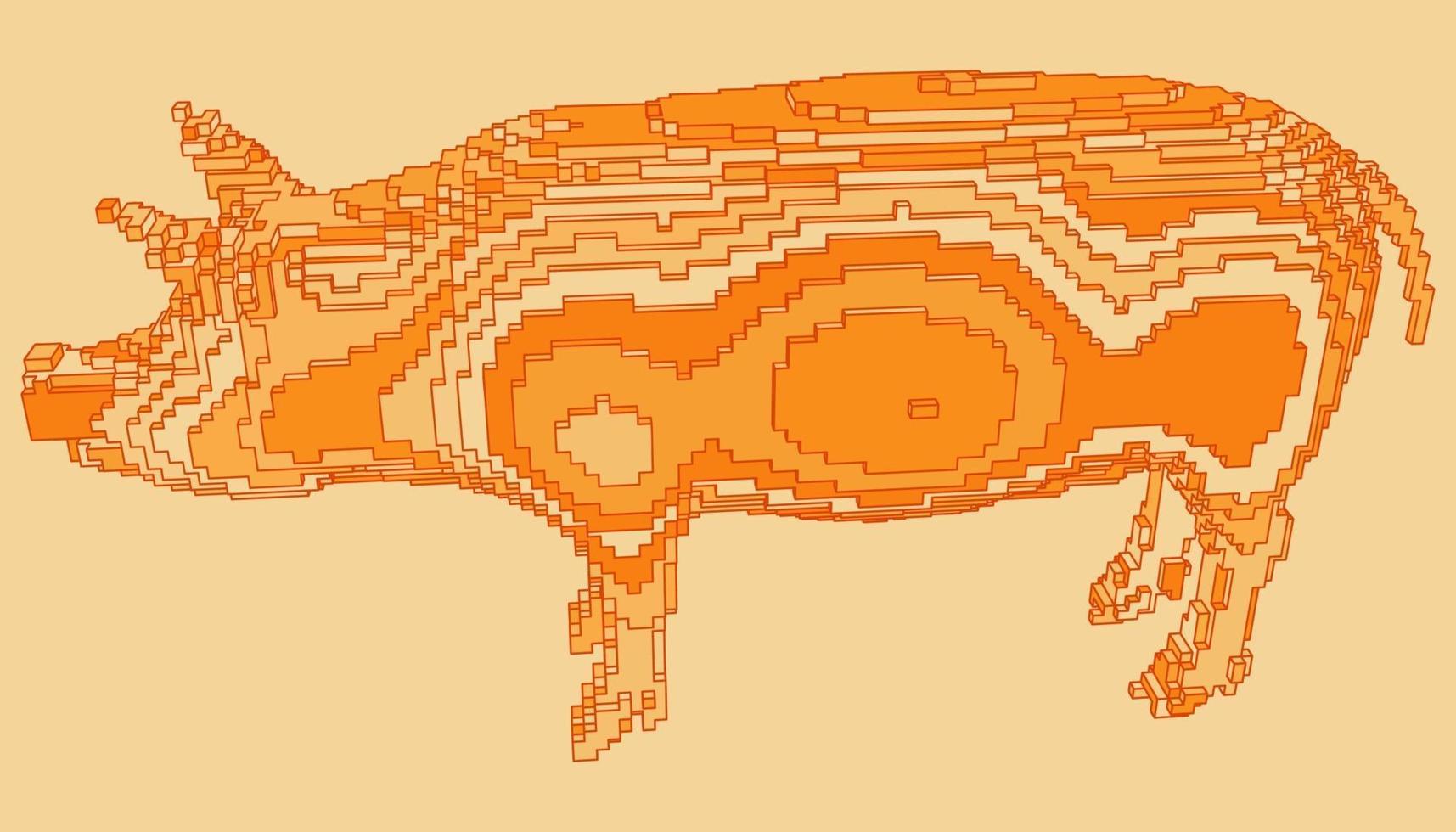 disegno voxel di un maiale vettore