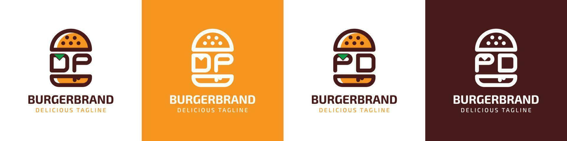 lettera dp e pd hamburger logo, adatto per qualunque attività commerciale relazionato per hamburger con dp o pd iniziali. vettore