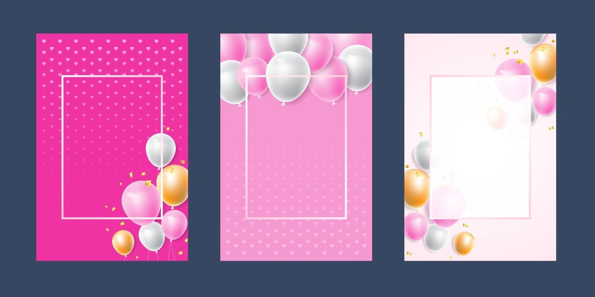 carta di invito sfondo rosa coriandoli bianchi e modello di palloncino, copertine artistiche design, trama colorata, geometrica. modello alla moda, poster grafico, brochure, disegno vettoriale