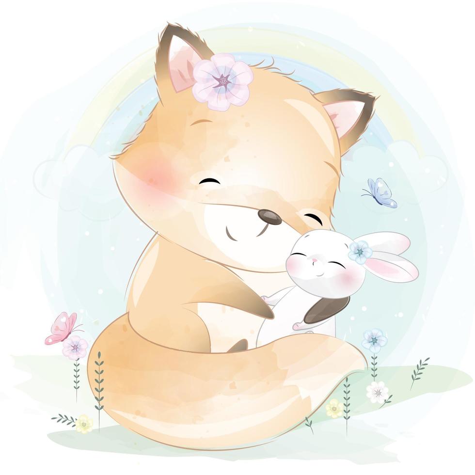 carino foxy con illustrazione floreale vettore