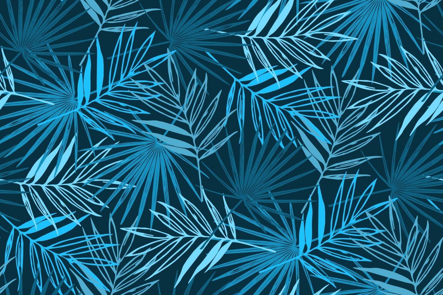 modello senza cuciture tropicale blu con foglie di palma. vettore