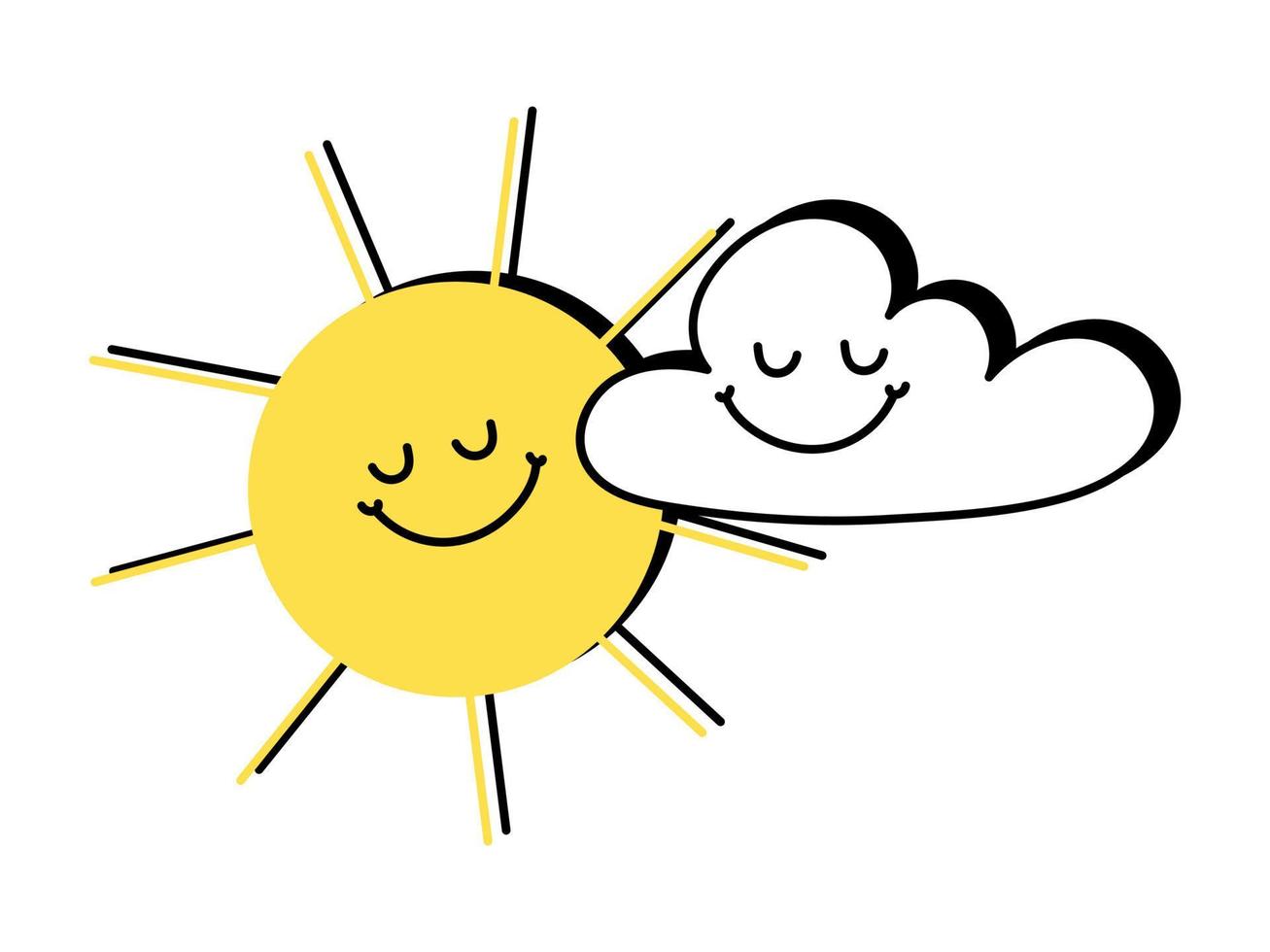 sole e nube Sorridi scarabocchi vettore illustrazione
