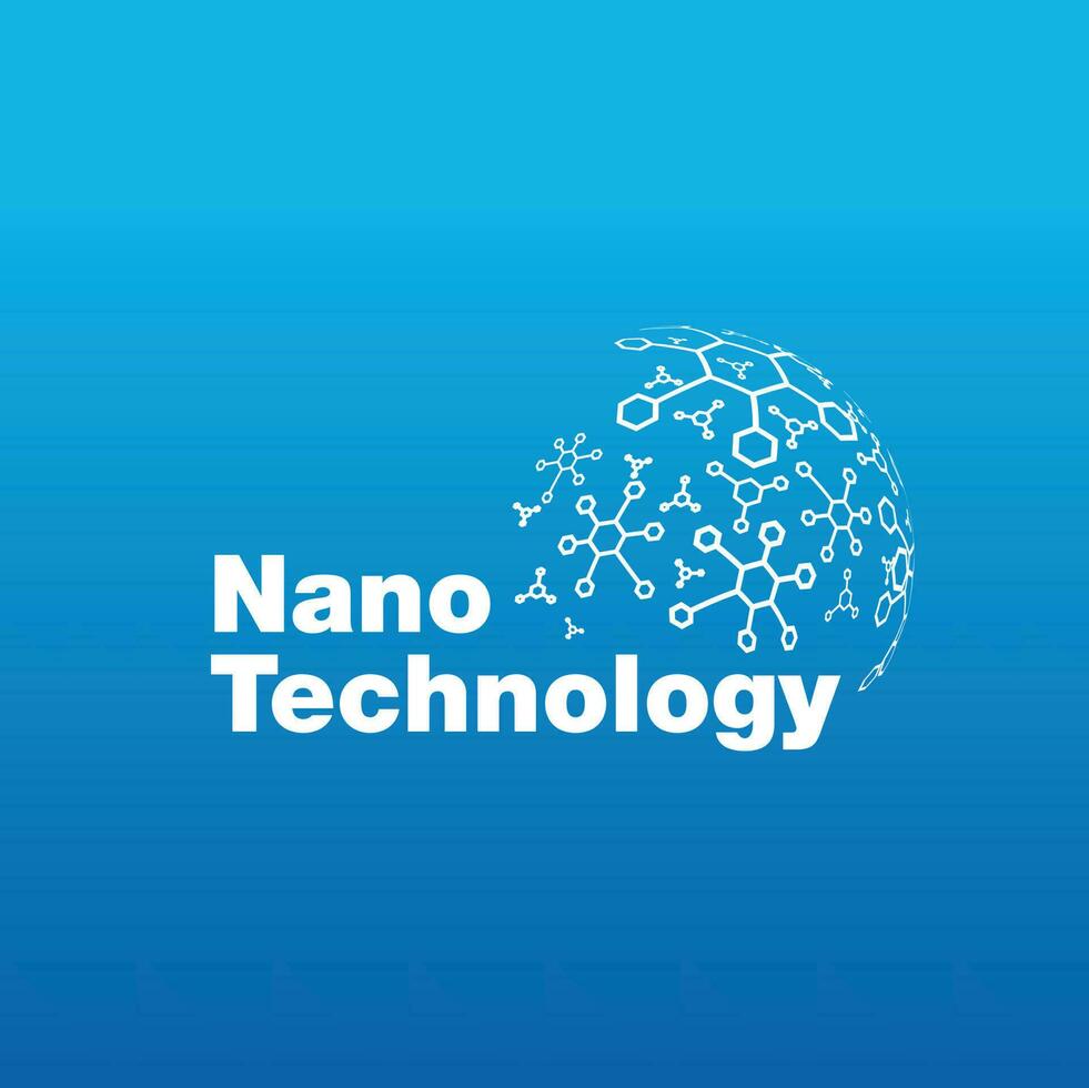 nano tecnologia vettore icona su blu colore.